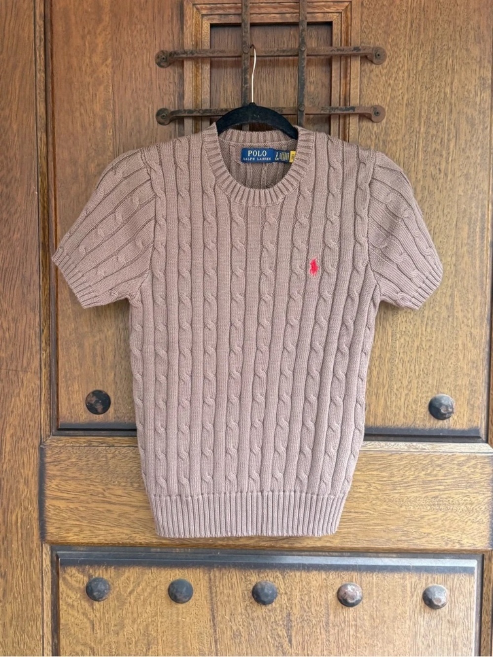 Ralph Lauren Short-Sleeve Cable Knit Sweater light brown/ chocolate Size S